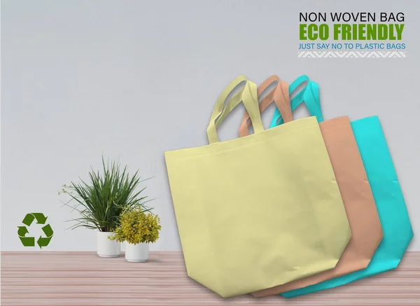 Bolsas Mockup Vacías Aisladas Mesa Con Fondo Blanco Bolsas Eco — Foto de Stock