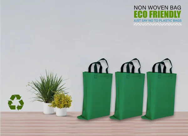 Bolsas Mockup Vacías Aisladas Mesa Con Fondo Blanco Bolsas Eco — Foto de Stock