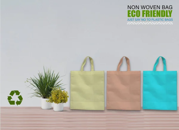 Bolsas Mockup Vacías Aisladas Mesa Con Fondo Blanco Bolsas Eco — Foto de Stock