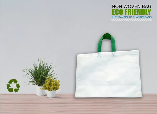 Bolsas Mockup Vacías Aisladas Mesa Con Fondo Blanco Bolsas Eco — Foto de Stock