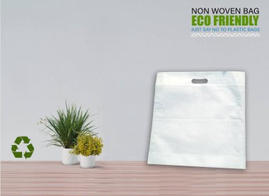 Boş Mokup Poşetler Masada beyaz arkaplan ile izole edildi. ECO torbaları. Metin için Boşluğu Kopyala.