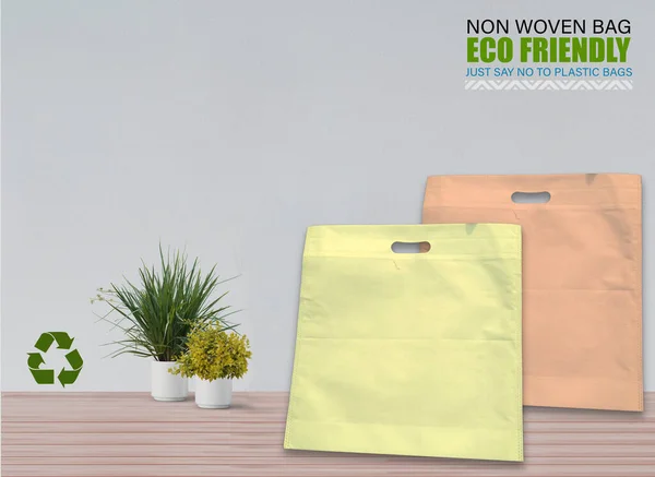 Bolsas Mockup Vacías Aisladas Mesa Con Fondo Blanco Bolsas Eco — Foto de Stock