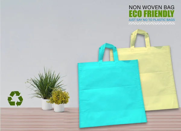 Bolsas Mockup Vacías Aisladas Mesa Con Fondo Blanco Bolsas Eco — Foto de Stock