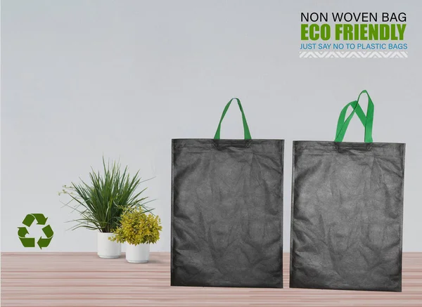 Bolsas Mockup Vacías Aisladas Mesa Con Fondo Blanco Bolsas Eco — Foto de Stock