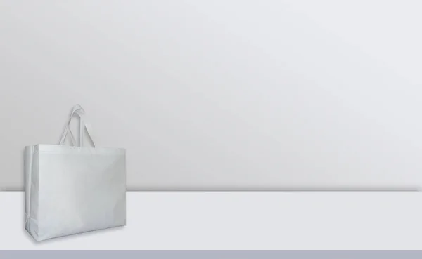 Icke Woven Mockup Väskor White Desk — Stockfoto
