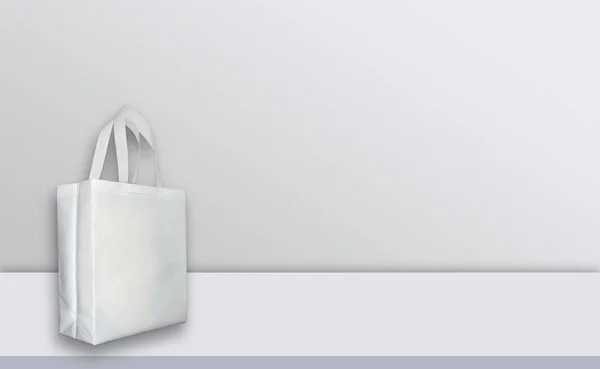 Bolsas Mockup Tejidas Escritorio Blanco — Foto de Stock