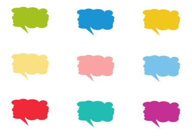 Konuşma metni seti, sohbet kutusu, mesaj kutusu çizim tasarımı. Düşünce simgesinin balon karalama biçimi.