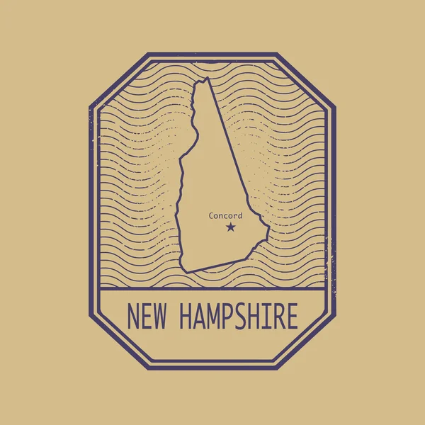 Timbre avec le nom et la carte de New Hampshire, États-Unis — Image vectorielle