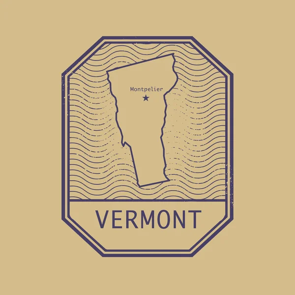 Sello con el nombre y el mapa de Vermont, Estados Unidos — Vector de stock