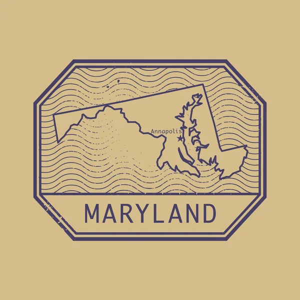 Печать с названием и картой Мэриленда, США — стоковый вектор