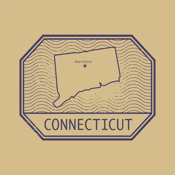 Sello con el nombre y el mapa de Connecticut, Estados Unidos — Archivo Imágenes Vectoriales