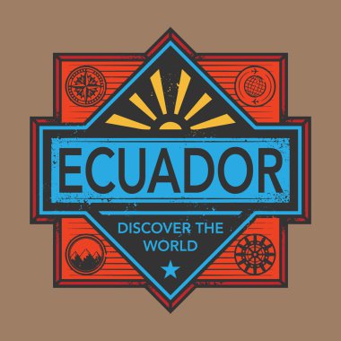 Damga veya metinle Ekvator, vintage amblemi keşfetmek dünya