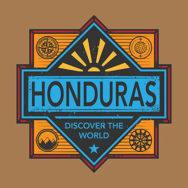 Stamp or vintage emblem with text Honduras, Discover the World — Stock Vector