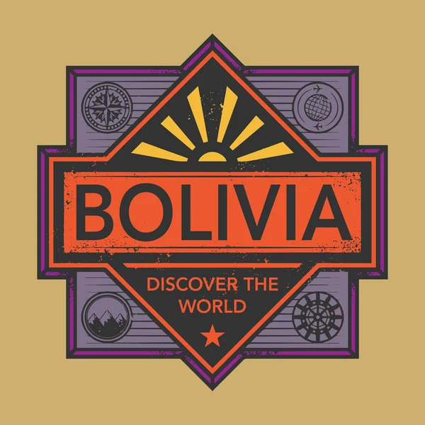 Razítko nebo vinobraní emblém s textem Bolívie, Objevte svět — Stockový vektor