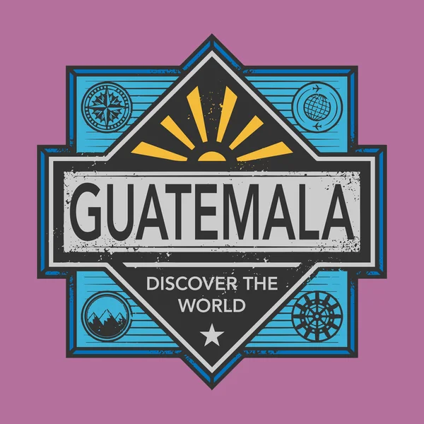 Sello o emblema vintage con texto Guatemala, Descubrir el mundo — Vector de stock