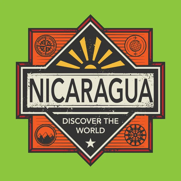 Sello o emblema vintage con texto Nicaragua, Descubrir el mundo — Vector de stock