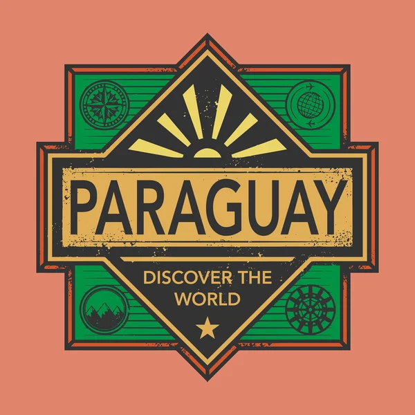 Sello o emblema vintage con texto Paraguay, Descubre el Mundo — Archivo Imágenes Vectoriales