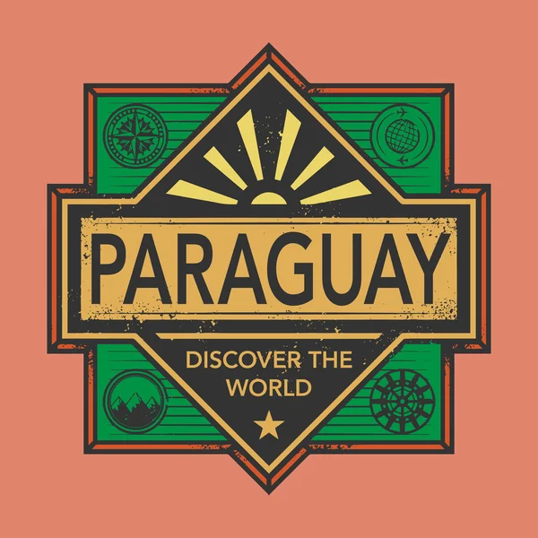 Briefmarke oder Vintage-Emblem mit Text Paraguay, entdecken Sie die Welt — Stockvektor