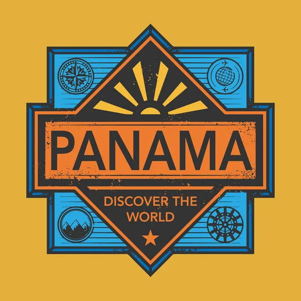 Stempel of vintage embleem met tekst Panama, ontdek de wereld — Stockvector