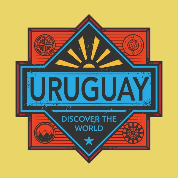 Sello o emblema vintage con texto Uruguay, Descubrir el mundo — Vector de stock