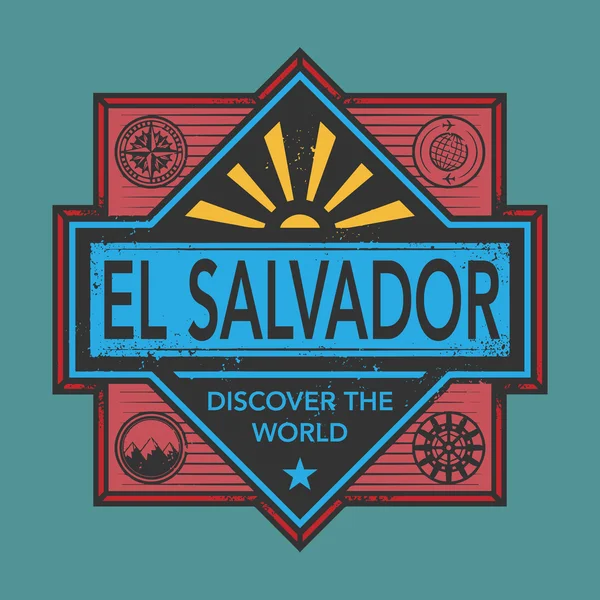 Sello o emblema vintage con texto El Salvador, Descubrir el mundo — Archivo Imágenes Vectoriales