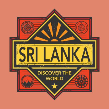 Damga veya metinle Sri Lanka, vintage amblemi keşfetmek dünya