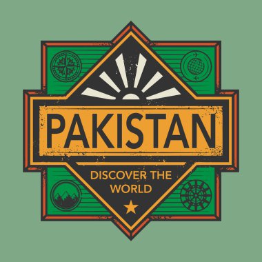 Damga veya metinle Pakistan, vintage amblemi keşfetmek dünya