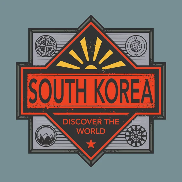 Selo ou emblema do vintage com texto Coreia do Sul, Discover the Worl —  Vetores de Stock