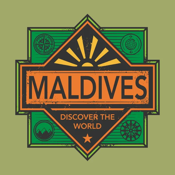 Stempel of vintage embleem met tekst Maldiven, ontdek de wereld — Stockvector
