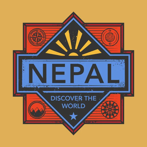 Sello o emblema vintage con texto Nepal, Descubrir el mundo — Vector de stock