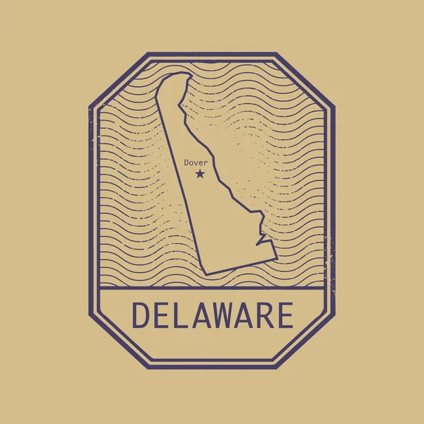 Штамп з ім'ям і мапі Делавер, Сполучені Штати — стоковий вектор