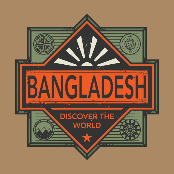 Sello o emblema vintage con texto Bangladesh, Descubrir el mundo — Archivo Imágenes Vectoriales