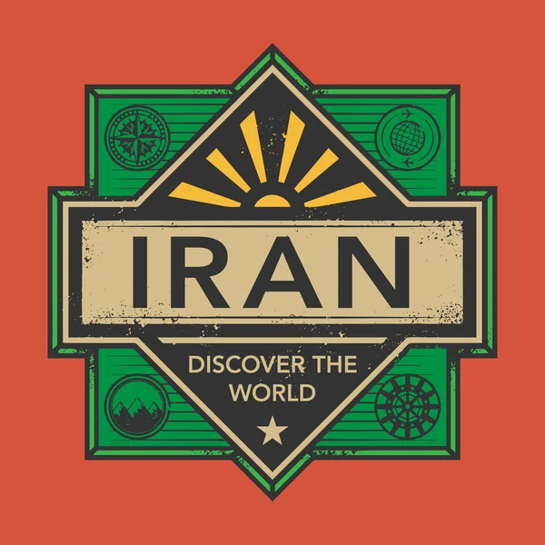 Stempel of vintage embleem met tekst Iran, ontdek de wereld — Stockvector