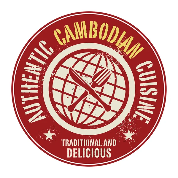 Timbro astratto o etichetta con il testo autentica cucina cambogiana — Vettoriale Stock