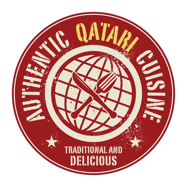 Abstracte stempel of label met de tekst authentiek Qatari keuken — Stockvector