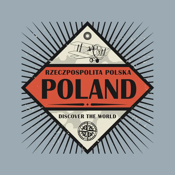 Sello o emblema vintage con texto Polonia, Descubre el mundo — Vector de stock