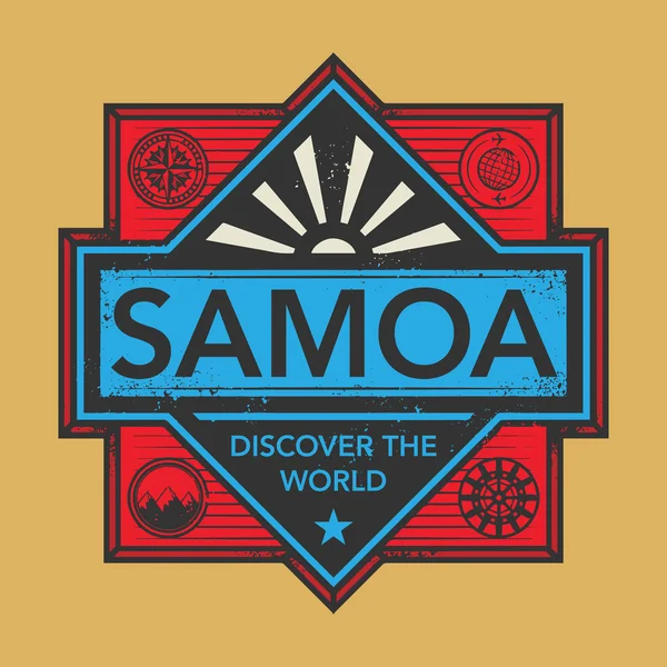 Штамп или винтажная эмблема с текстом Самоа, Откройте для себя мир — стоковый вектор