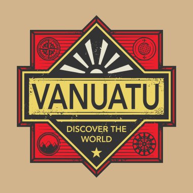 Damga veya metinle Vanuatu, vintage amblemi keşfetmek dünya