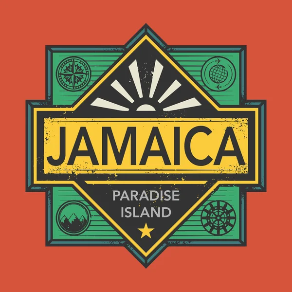 Sello o emblema vintage con texto Jamaica, Descubrir el mundo — Archivo Imágenes Vectoriales