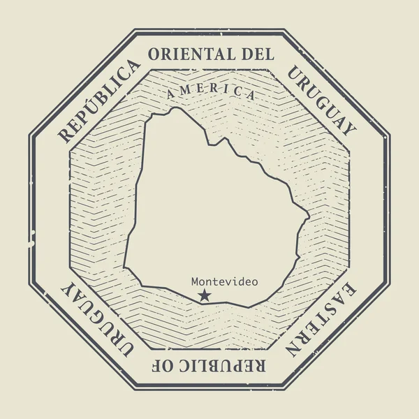 Timbre avec le nom et la carte de Uruguay — Image vectorielle