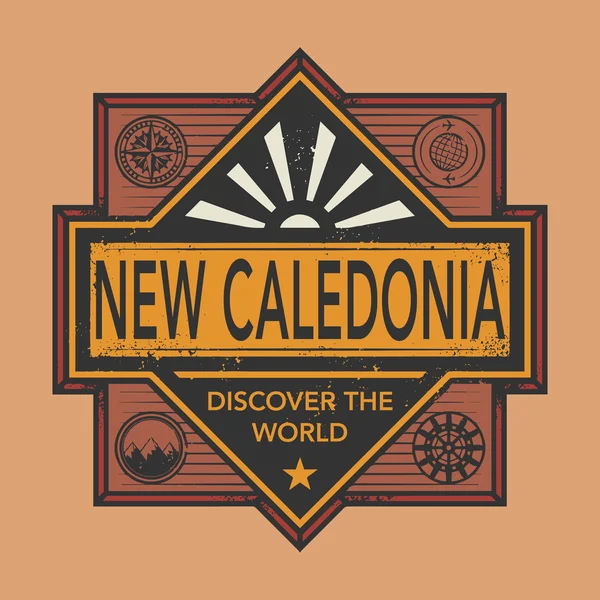 Sello o emblema vintage con texto Nueva Caledonia, Discover the Wo — Vector de stock