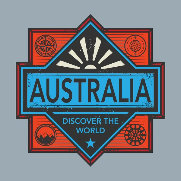 Sello o emblema vintage con texto Australia, Descubrir el mundo — Archivo Imágenes Vectoriales
