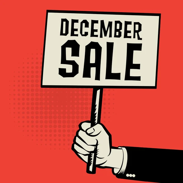 Plakat w ręku, koncepcja biznesowa z tekstem grudnia Sprzedam — Wektor stockowy