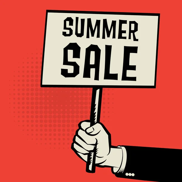 Póster en mano, concepto de negocio con texto Summer Sale — Vector de stock