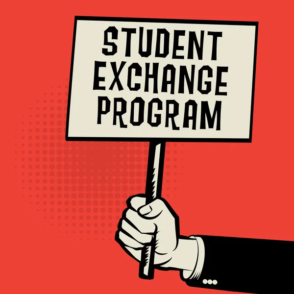 Poster elinde, metin Öğrenci Değişimi Prog ile iş kavramı — Stok Vektör