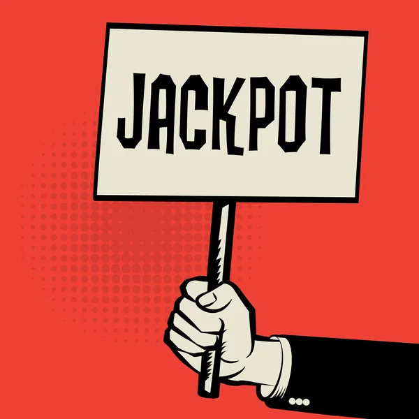 Manifesto in mano, concetto di business con testo Jackpot — Vettoriale Stock