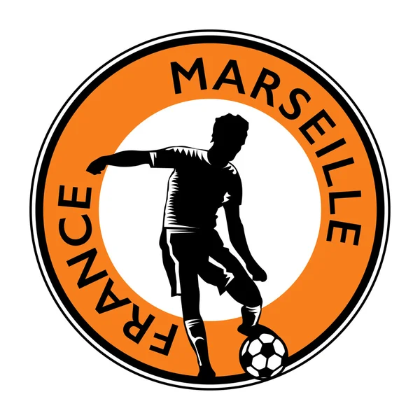 Timbre ou emblème avec football et texte France, Marseille — Image vectorielle