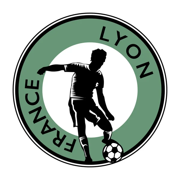 Briefmarke oder Emblem mit Fußball und Text Frankreich, lyon — Stockvektor