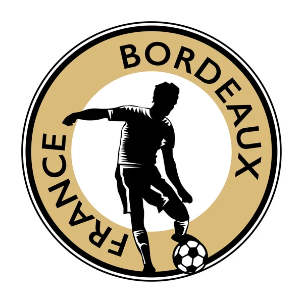 Sello o emblema con fútbol y texto Francia, Burdeos — Vector de stock