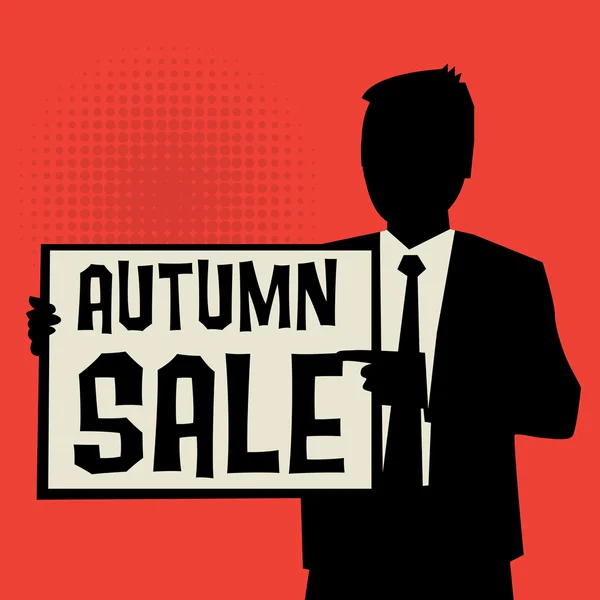 Homem mostrando placa, conceito de negócio com texto Outono Venda —  Vetores de Stock